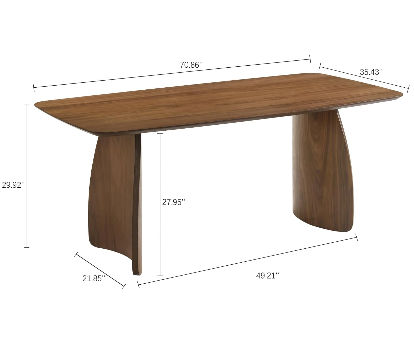 70 Inch Solid Wood Dining Table with Curved Legs