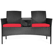 Outdoor Wicker Loveseat with Table and Cushions