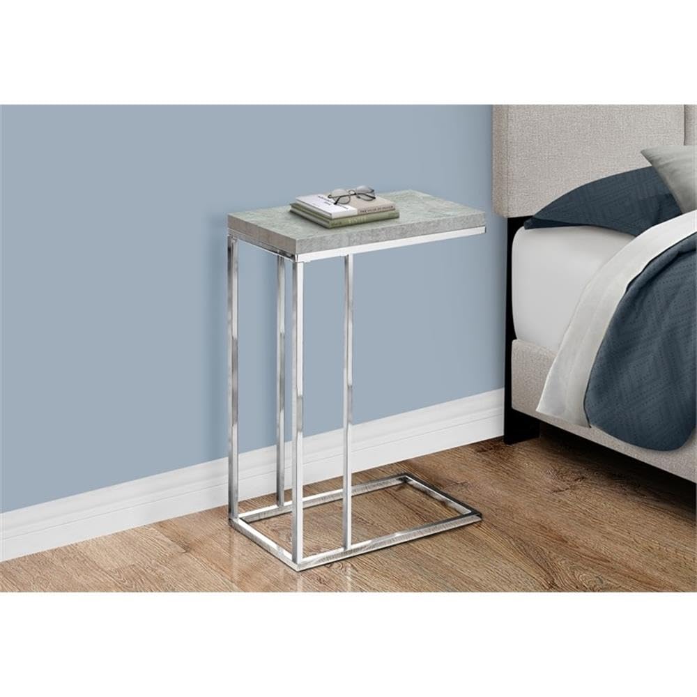 Chrome Accent Table with Grey Cement-Look Top