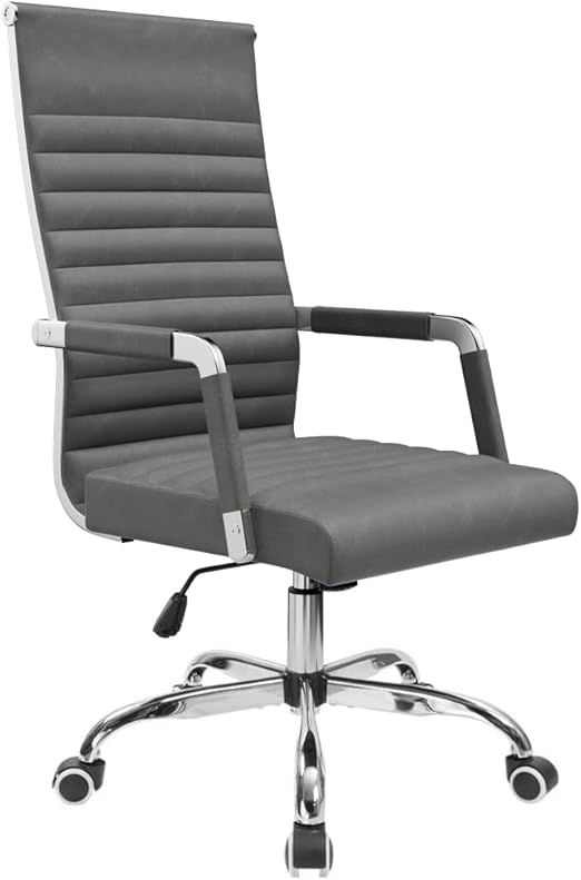 Ribbed Office Chair Mid-Back Leather Executive Swivel Chair with Arms
