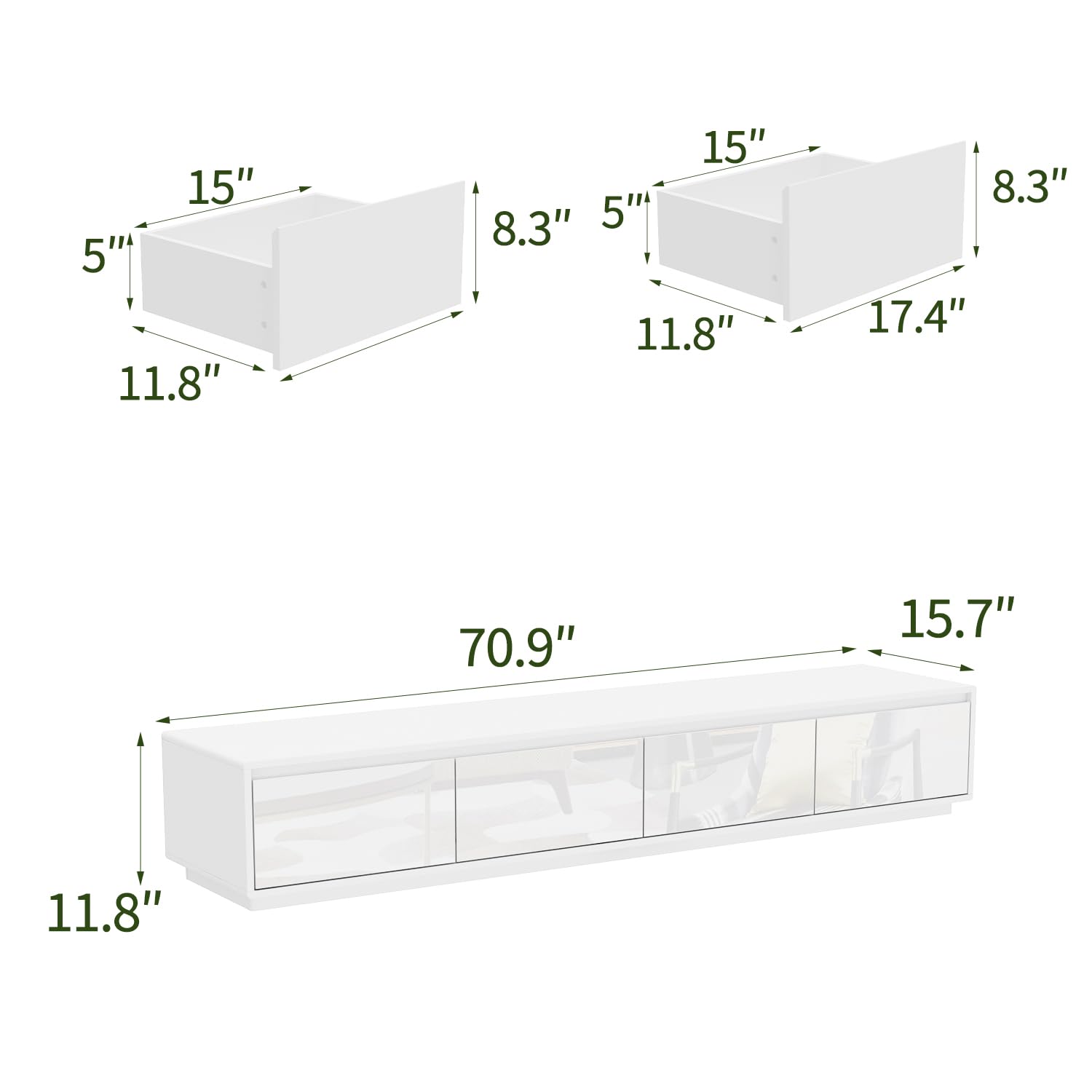 LED TV Stand with Glossy Surface and 4 Drawers