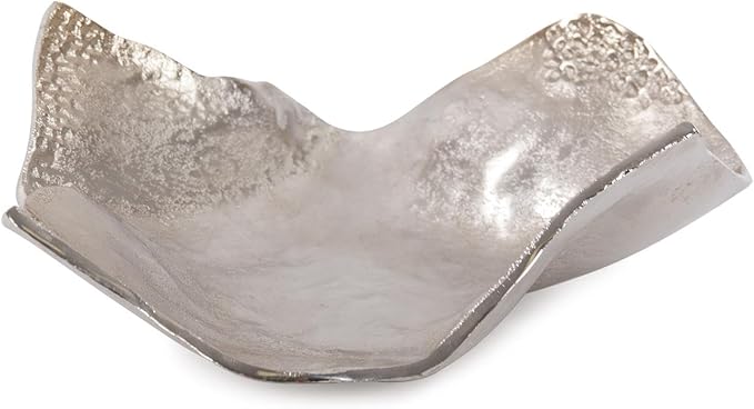Champagne Silver Decorative Bowl with Hammered Pattern - 15.5 x 6 Inch