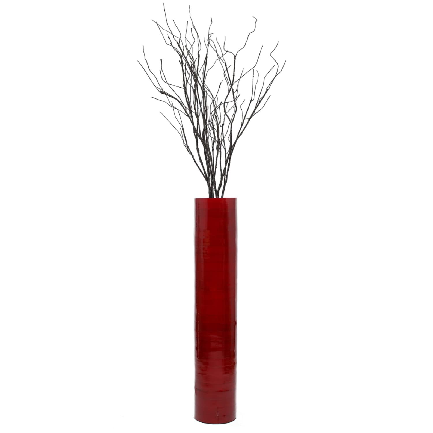 30-Inch Bamboo Floor Vase - Cylinder Shape - Red