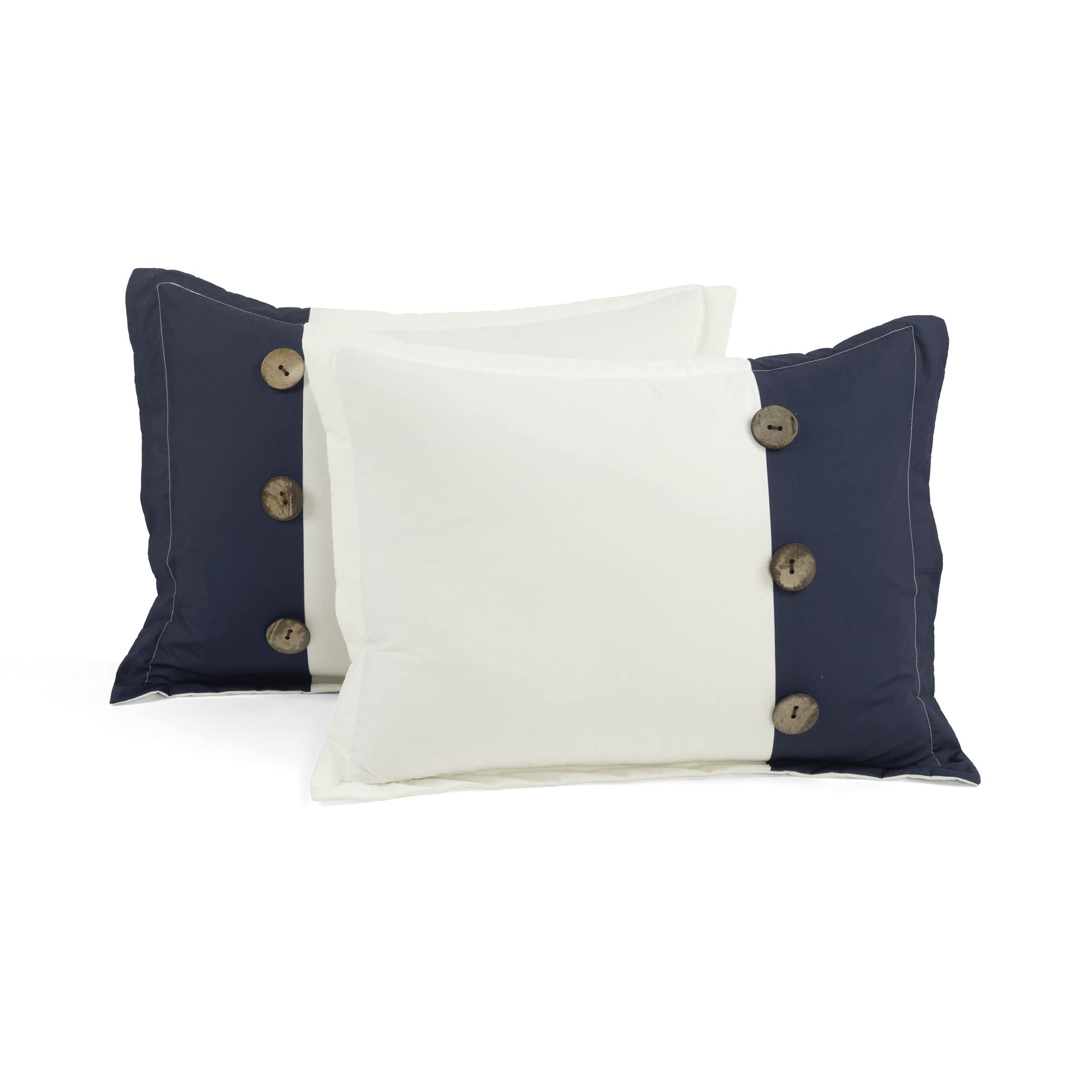 Linen Button Farmhouse 5 Piece Comforter Set Full Queen Navy