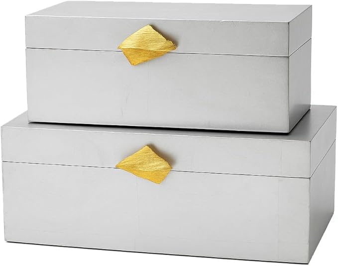 Decorative Wooden Storage Boxes with Gold Accent - Set of 2