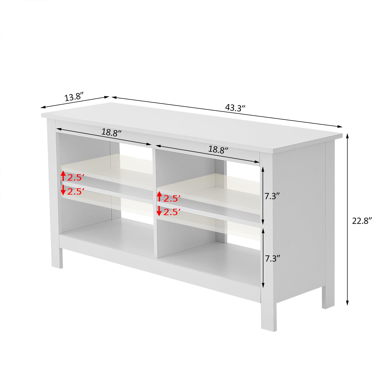 43 Inch TV Stand with 4 Open Shelves