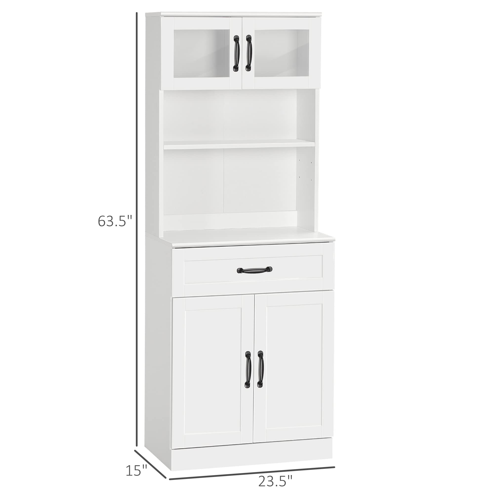 Kitchen Pantry Cabinet with Glass Doors and Adjustable Shelves