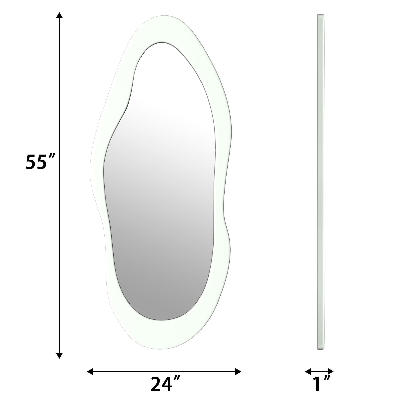 Irregular Wavy Full Length Mirror White Wooden Frame