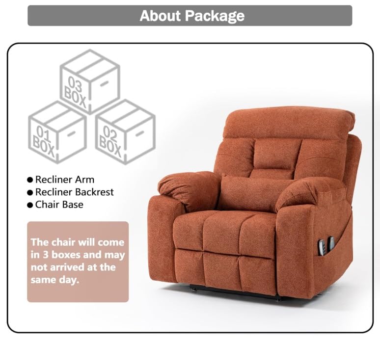 Extra Large Lay Flat Lift Recliner with Massage