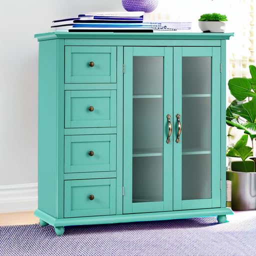 Buffet Sideboard with 4 Drawers and Glass Doors