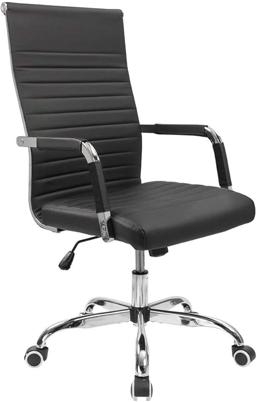 Ribbed Office Chair Mid-Back Leather Executive Swivel Chair with Arms