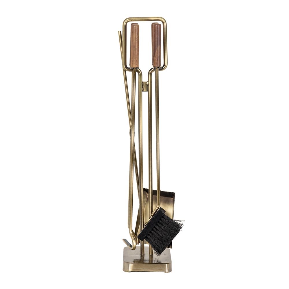 5-Piece Fireplace Tool Set with Walnut Handles