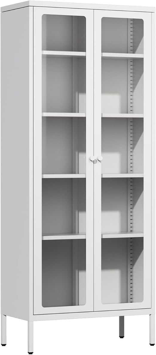 5-Tier Glass Display Cabinet with Adjustable Shelves
