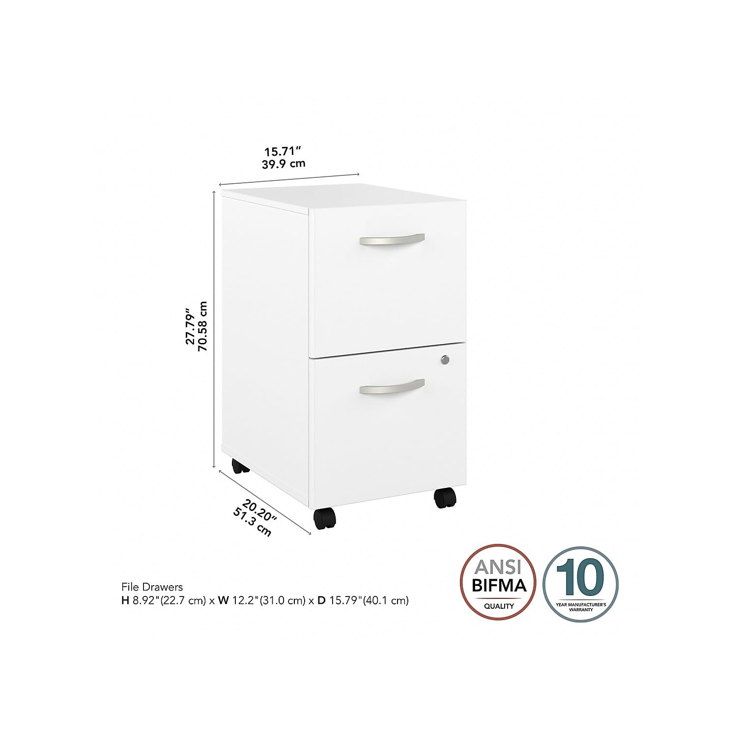 2 Drawer Mobile File Cabinet White