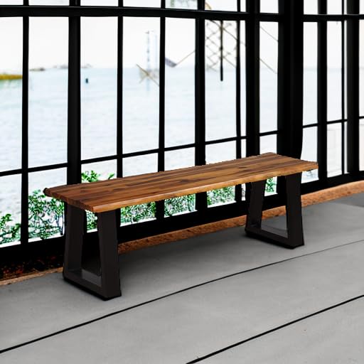Acacia Wood Outdoor Bench Rustic Brown Black