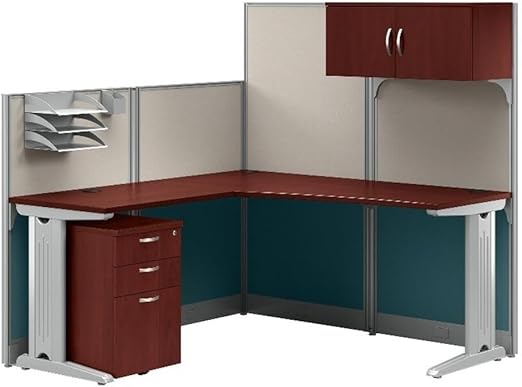 65W L-Shaped Cubicle Desk with Storage and Privacy Panels