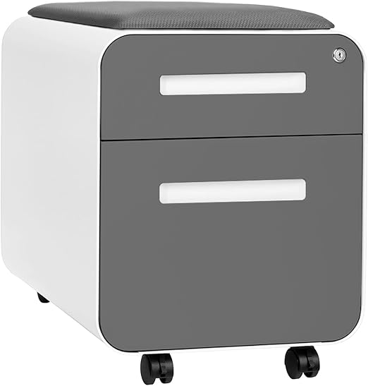 2-Drawer Mobile File Cabinet with Cushioned Seat