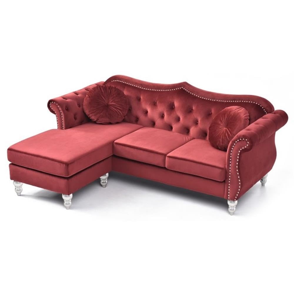 Hollywood Velvet Sofa Chaise in Burgundy