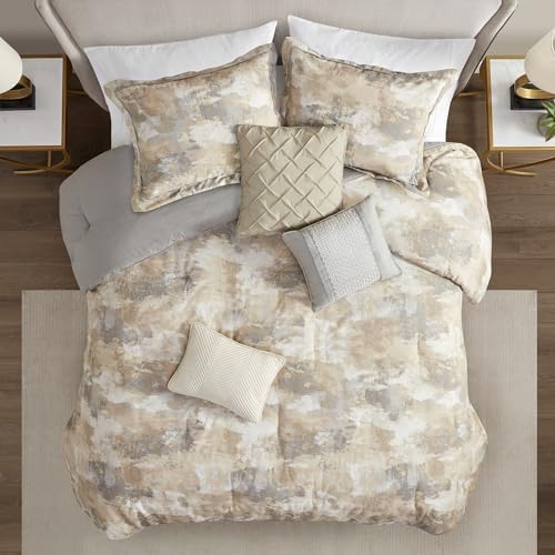 Queen Comforter Set - 7 Piece Abstract Gray