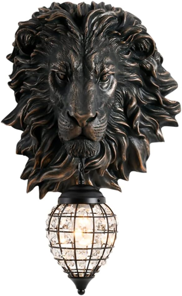 Vintage Gold Lion Wall Sconces Set of 2 with Crystal Beaded Shade