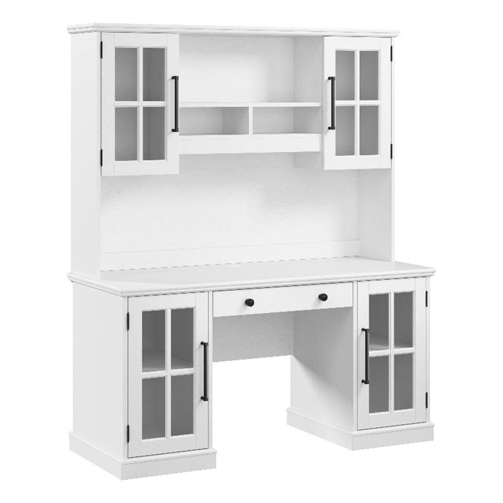 60W Computer Desk with Hutch and Storage in White Ash