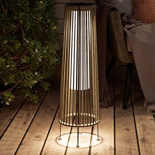 Outdoor Solar Floor Lamp 2-Pack - Wicker Waterproof Patio Light
