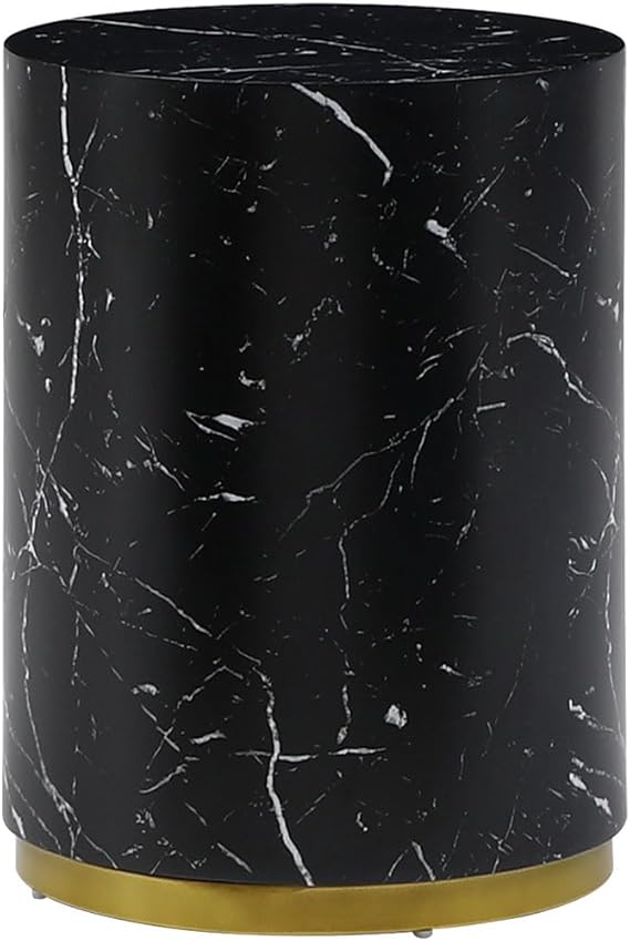 Round Marble End Table with Gold Edge