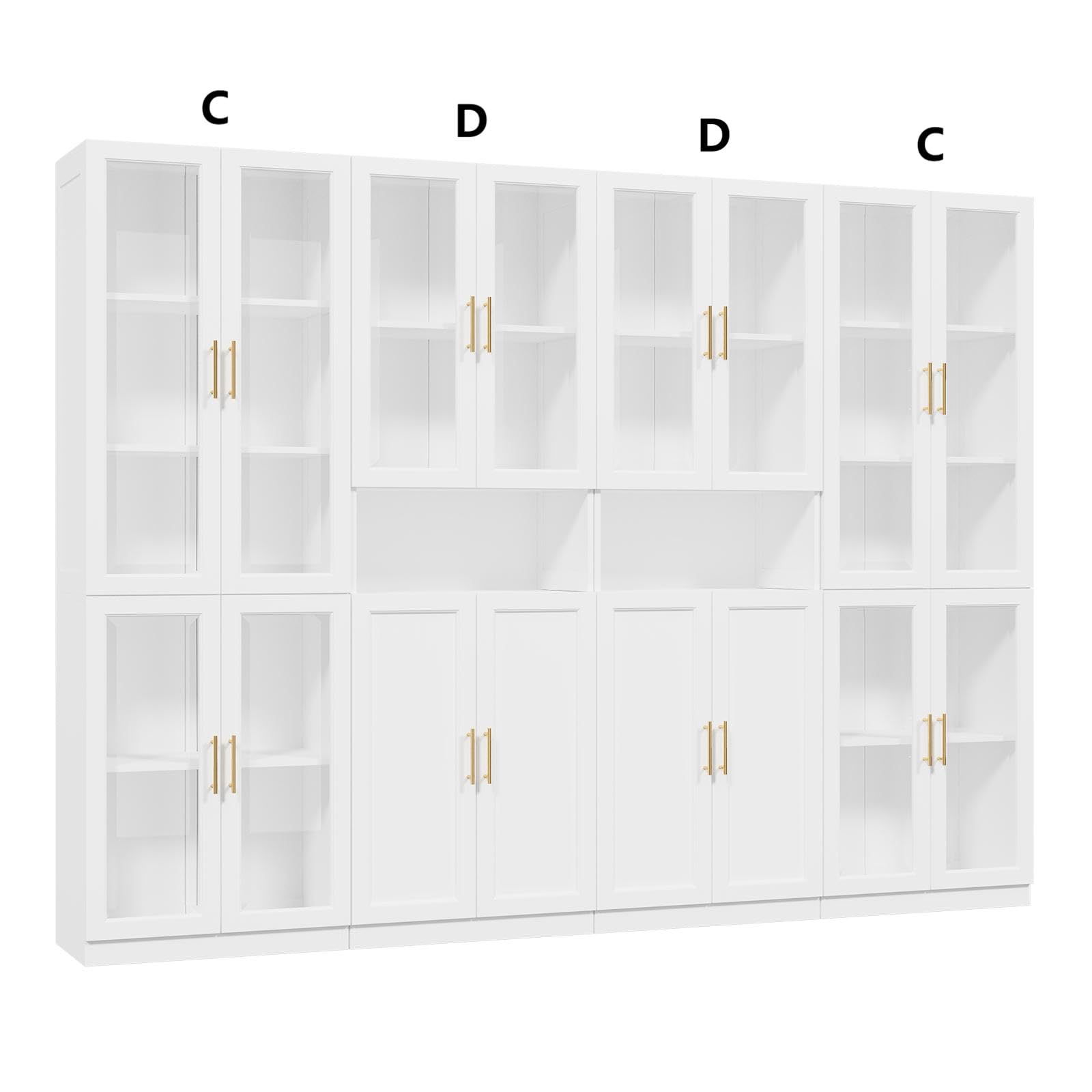 White Bookcase with Glass Doors and Drawers