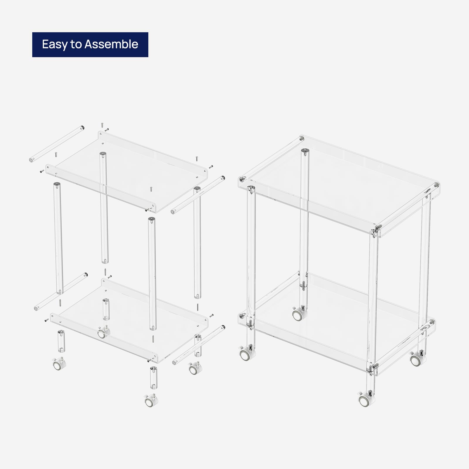 Acrylic Bar Cart with Lockable Wheels - 2 Tier Rolling Serving Cart