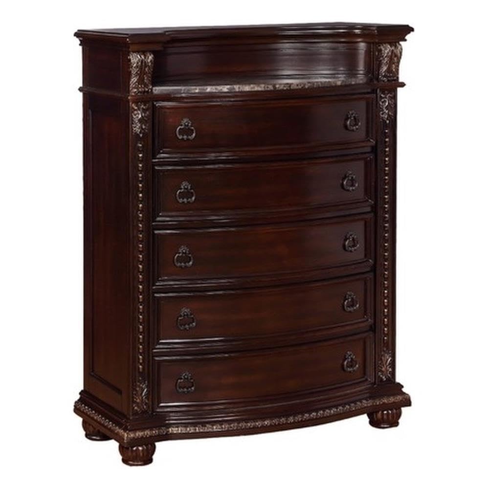 5 Drawer Wooden Chest with Marble Top