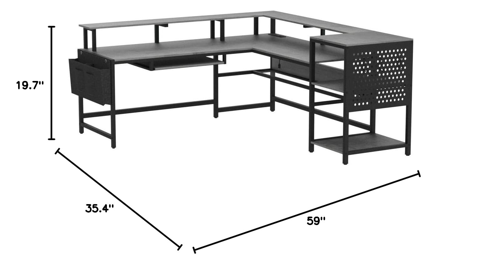 L-Shaped Gaming Desk with Power Outlets and LED Strip