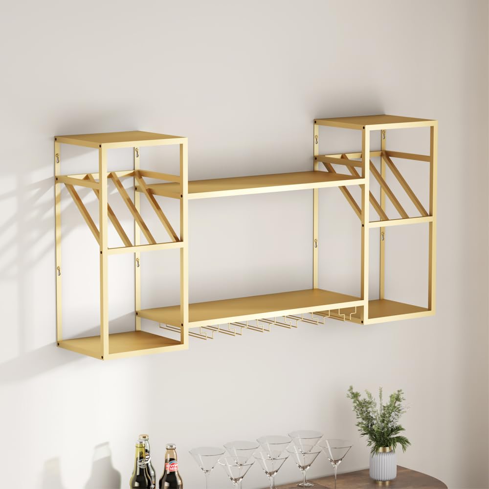 2-Tier Wall Mounted Wine Rack with Glass Holder