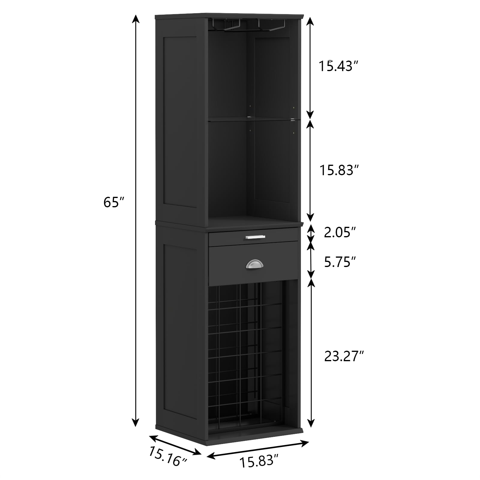 Wine Bar Cabinet with LED Lights 65 Inch Tall