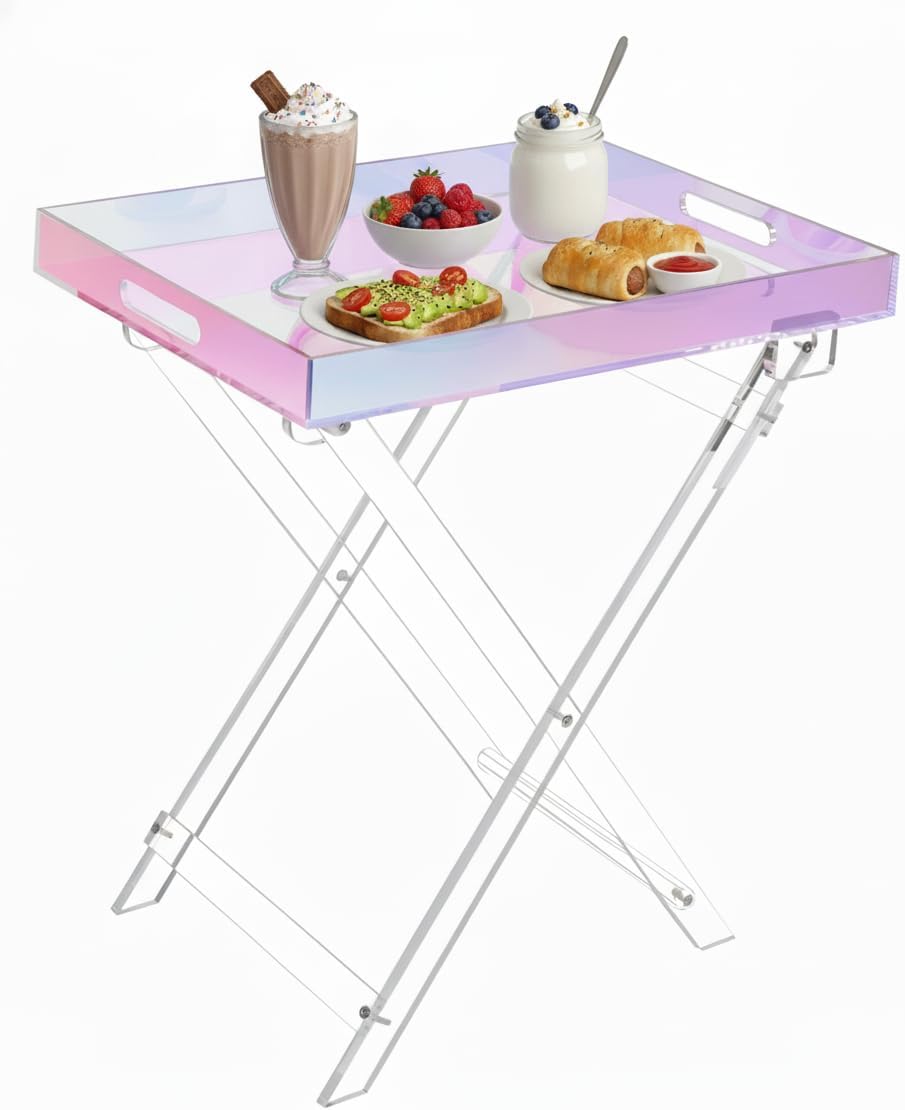 Acrylic Folding Tray Table - Iridescent Rainbow Side Table