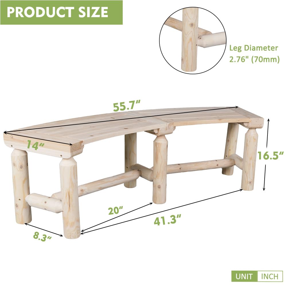 Curved Fire Pit Bench Solid Wood Backless Outdoor Seating