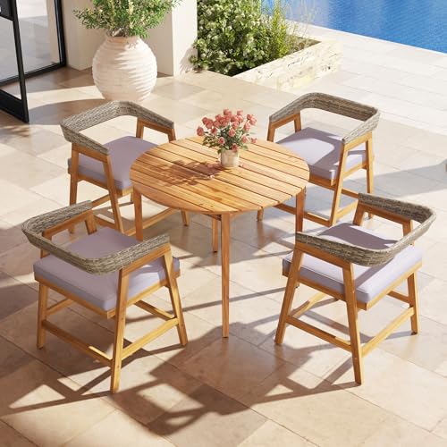 5 Piece Patio Dining Set with Cushioned Chairs
