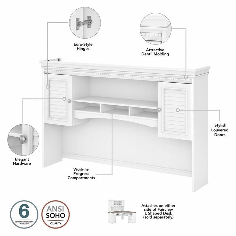 60W L-Shaped Desk with Hutch - Gray and White Engineered Wood