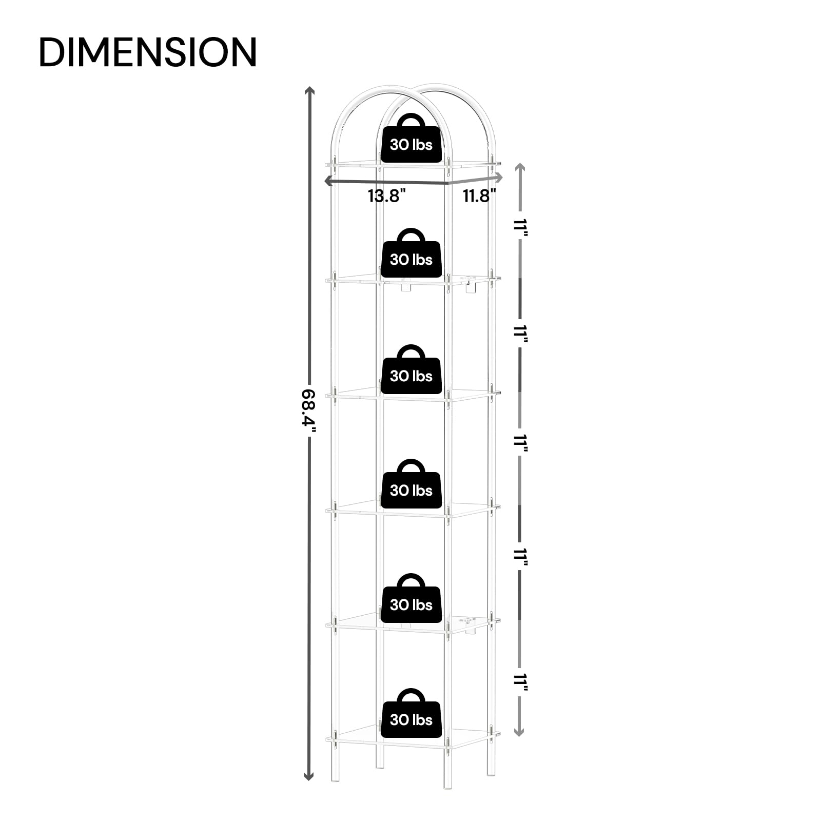 6-Tier Acrylic Arched Bookcase Clear