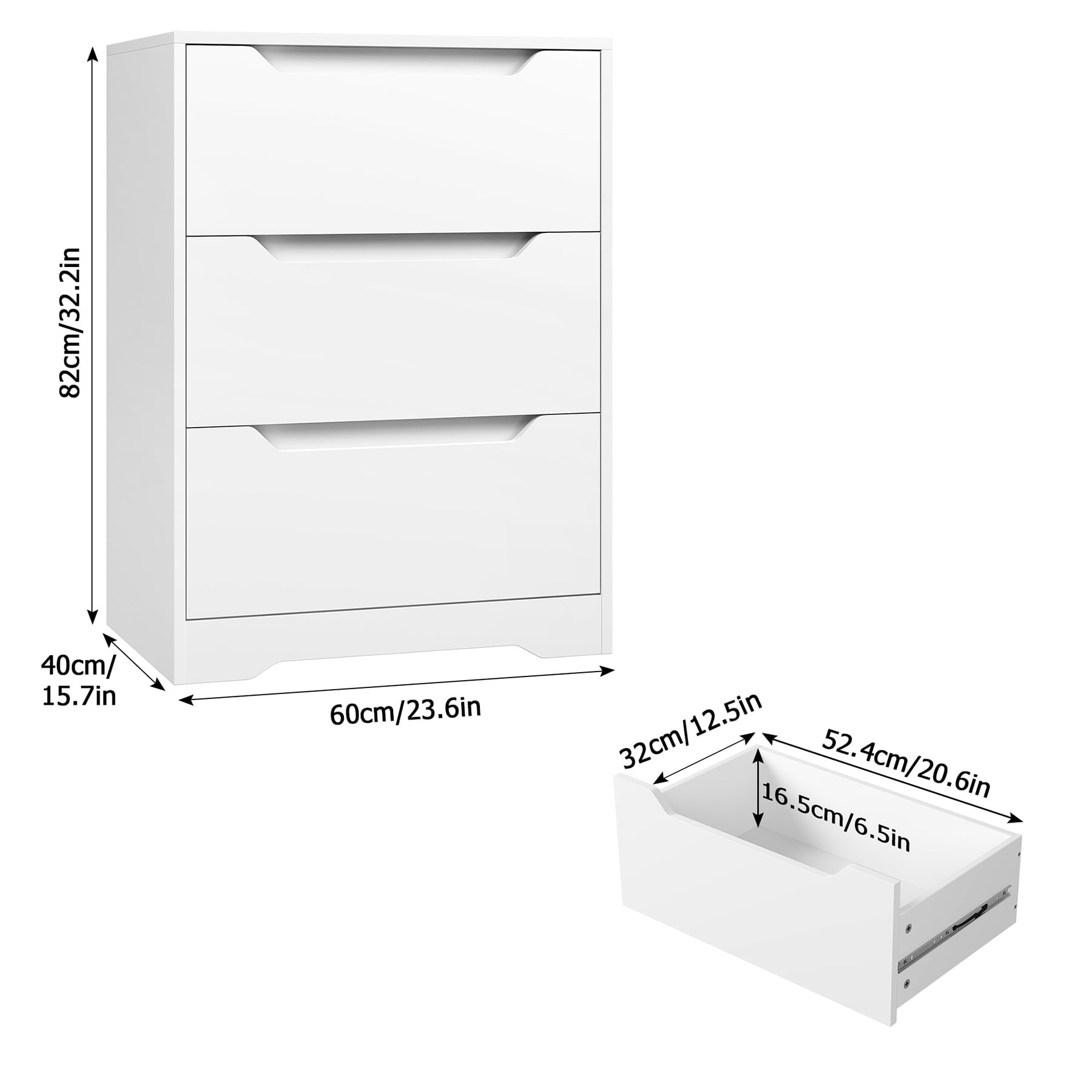 Modern 3 Drawer Dresser with Cut-Out Handles