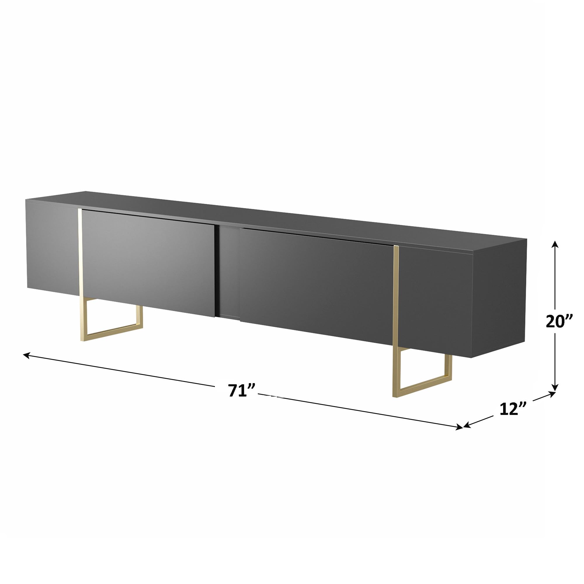 71" TV Stand with Gold Legs and Storage Doors