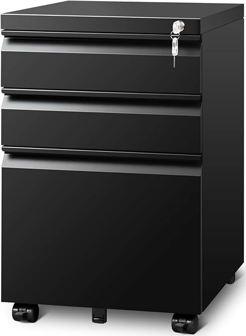 3-Drawer Mobile File Cabinet with Lock