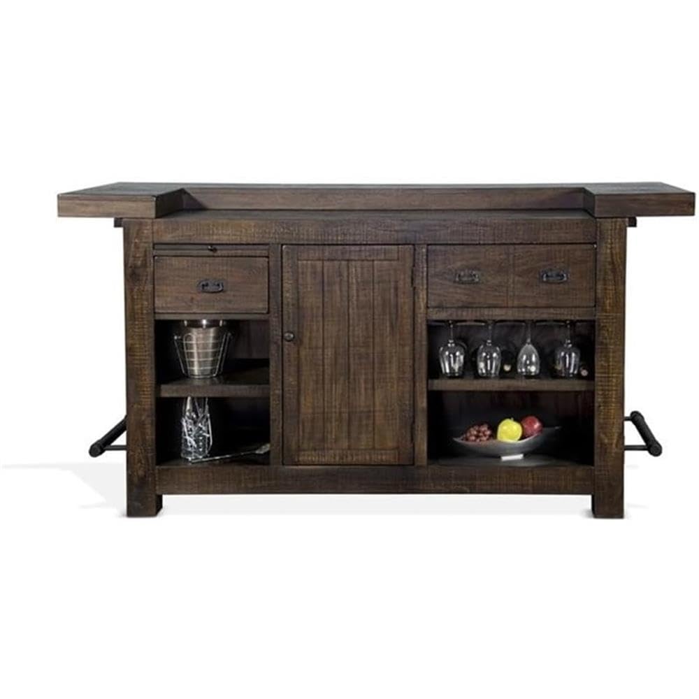 Wood Home Bar with Shelves and Drawers