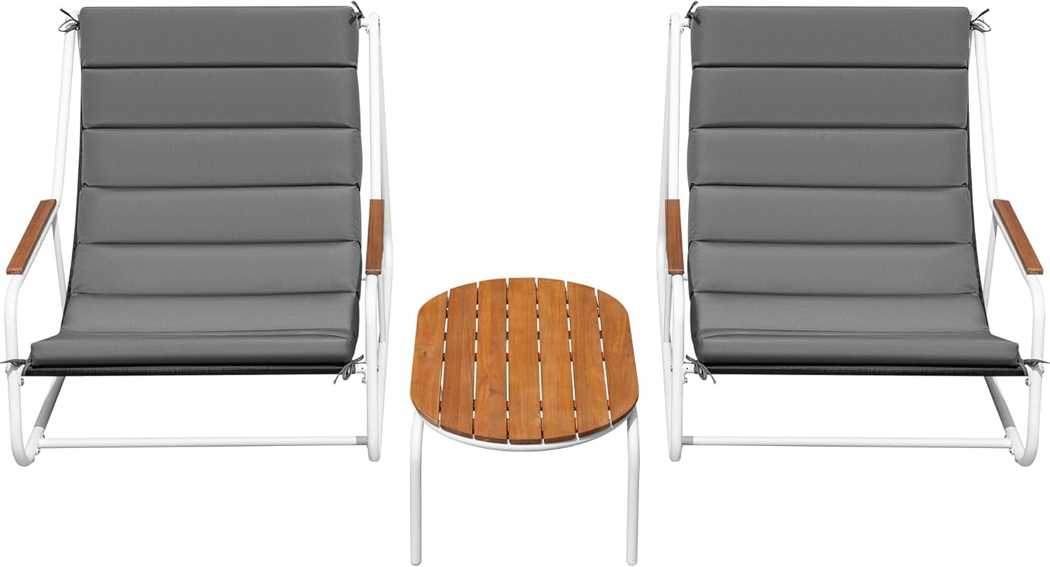 3-Piece Patio Furniture Set with Chaise Lounge Chairs and Side Table