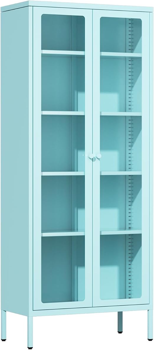 5-Tier Glass Display Cabinet with Adjustable Shelves