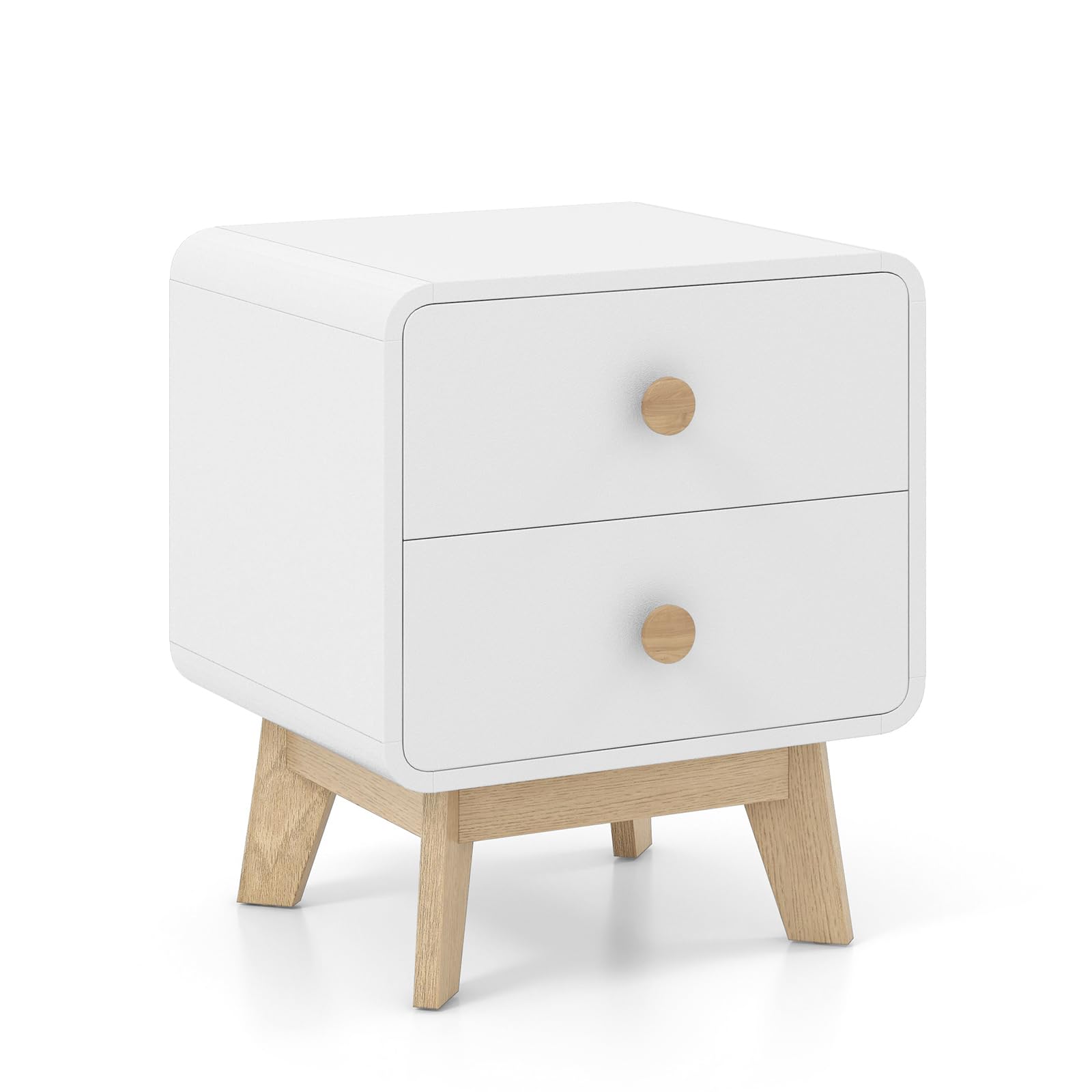 Mid-Century Modern 2-Drawer Nightstand White