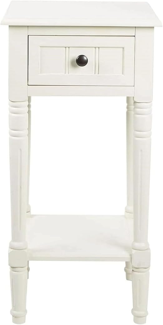 White Traditional Accent Table with Drawer