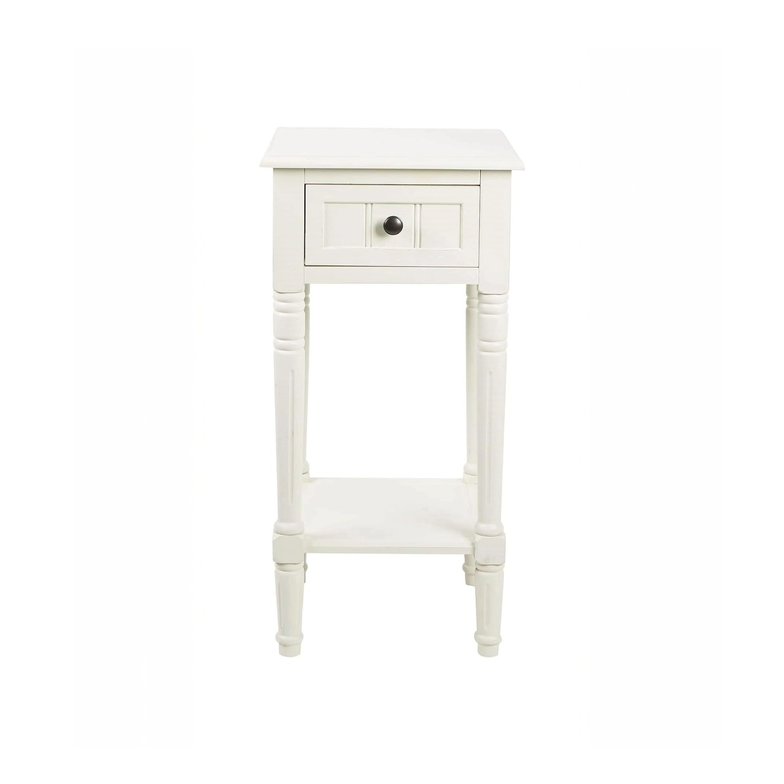 White Traditional Accent Table with Drawer