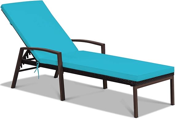 Patio Rattan Lounge Chair with Adjustable Backrest