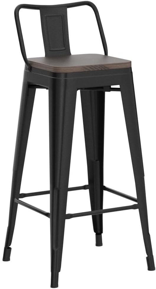 30" Metal Bar Stools Set of 4 with Wooden Seat and Low Back
