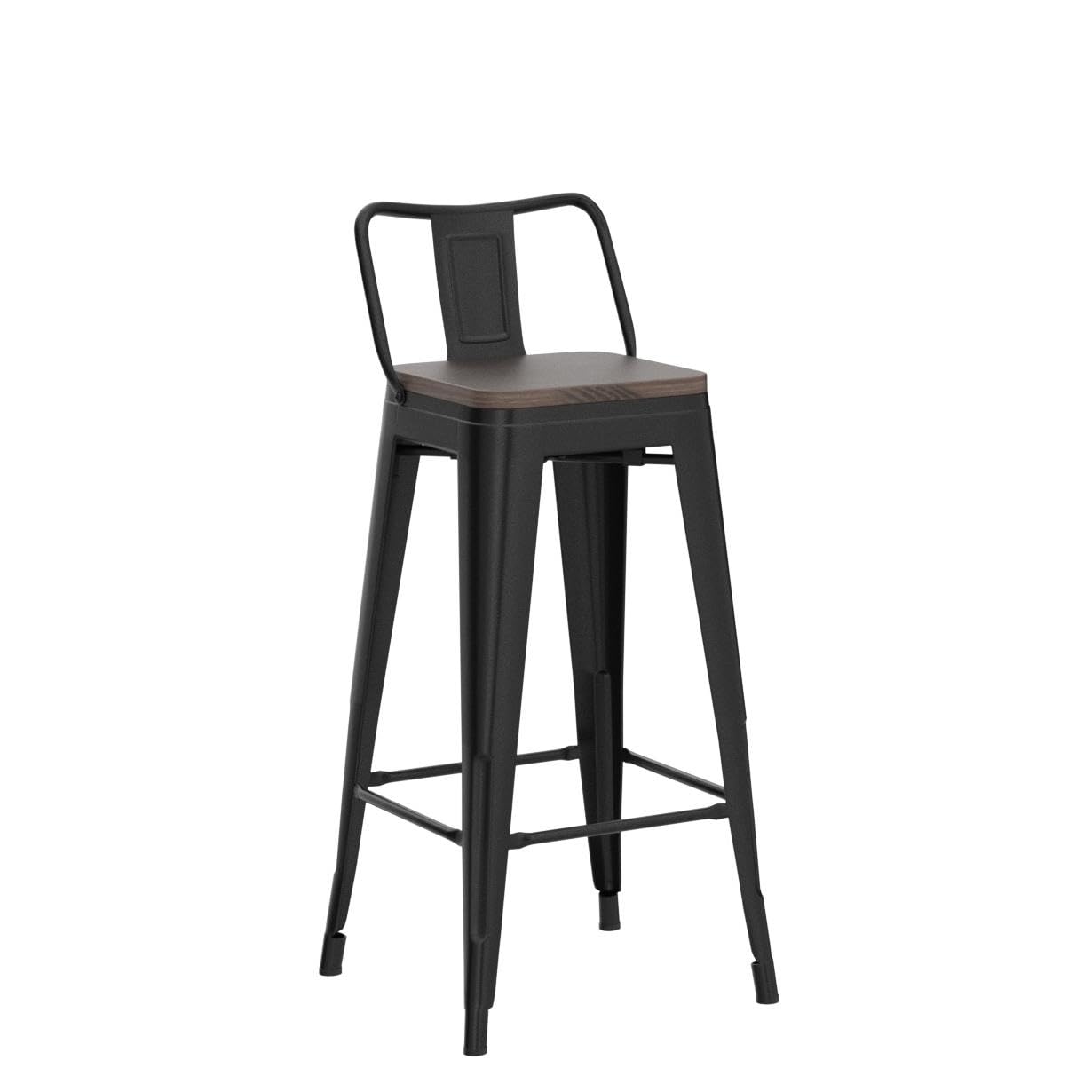 30" Metal Bar Stools Set of 4 with Wooden Seat and Low Back